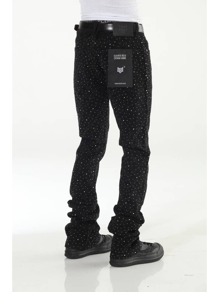 Stylo - Wholesale Jeans - Men's - Black Rhinestone Covered Stacked Flare8