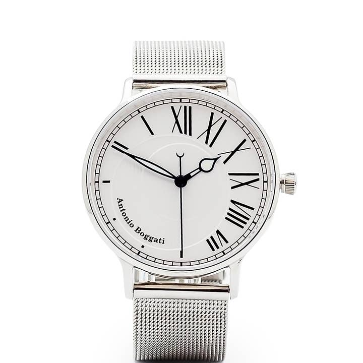 Antonio Boggati Ltd – Großhandel Armbanduhr – Herren – Paar La Paris Serie - Weißes silbernes Netz im Uhrzeigersinn2