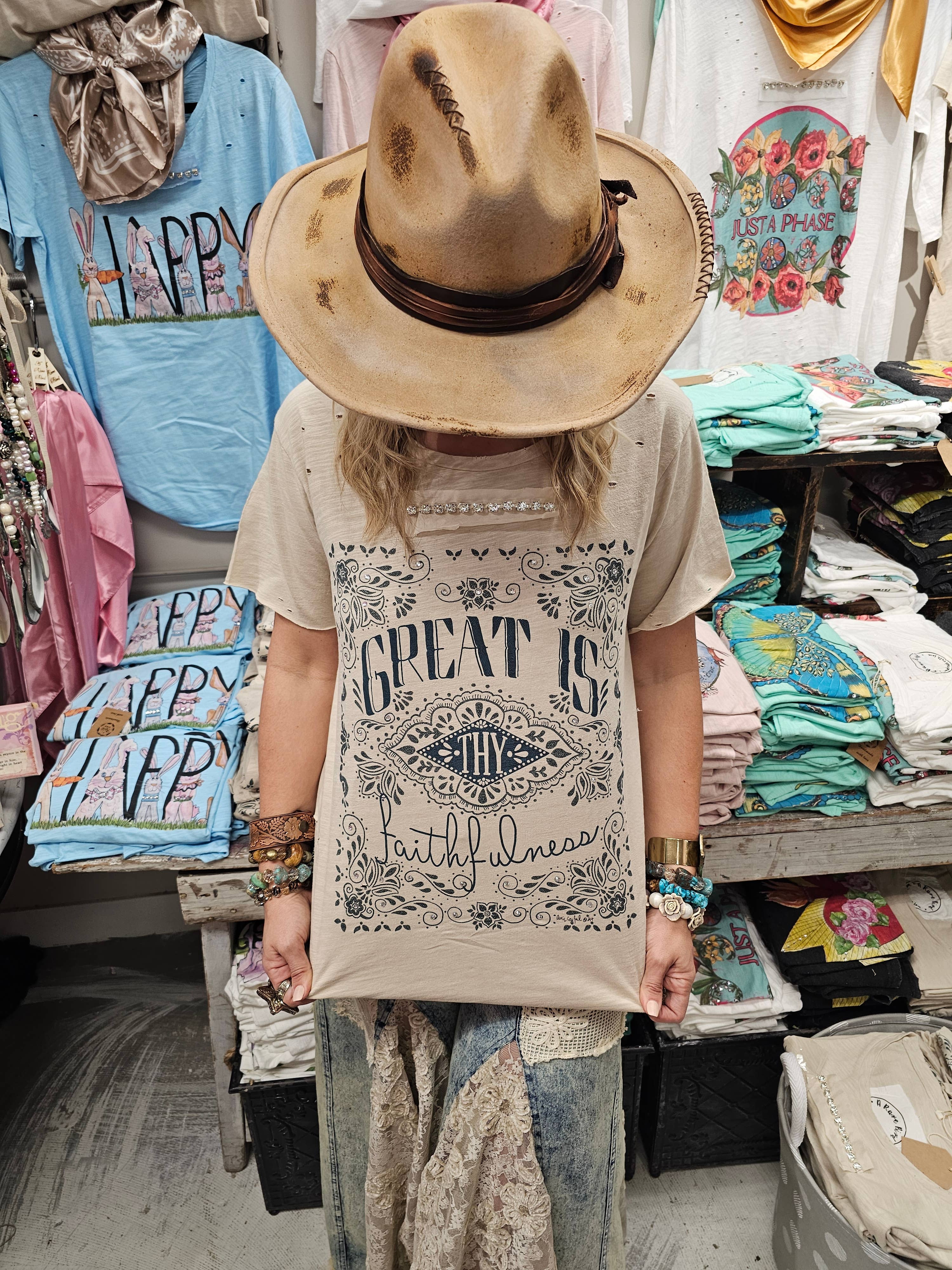 A Rare Bird Shop - Wholesale Screen Printed T-Shirt - Women's - Great is Thy faithfulness Shirt1