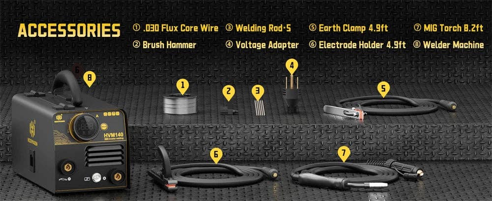 American Smart - Wholesale Kitchen Appliance - HZXVOGEN HVM140 3 in 1 Semi-Automatic Inverter Mig Welding Machine MMA/Gasless MIG/Lift TIG IGBT Non Gas Welder Synergy Tool17