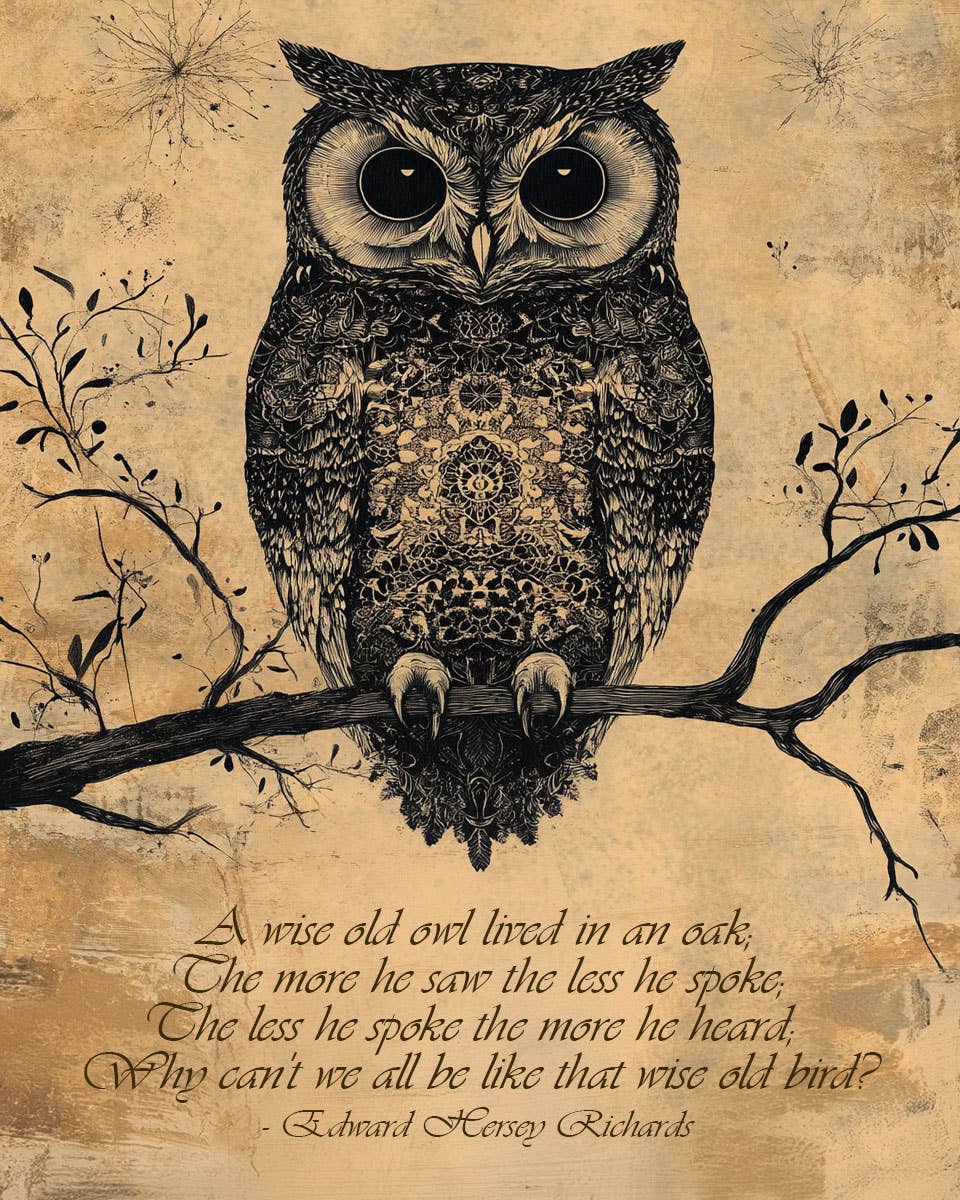 Mowbi - Wholesale Art Print - A Wise Old Owl - Inspirational Art Prints Wall Art Prints - 8"x10" Art Print for 11"x14" Frame0