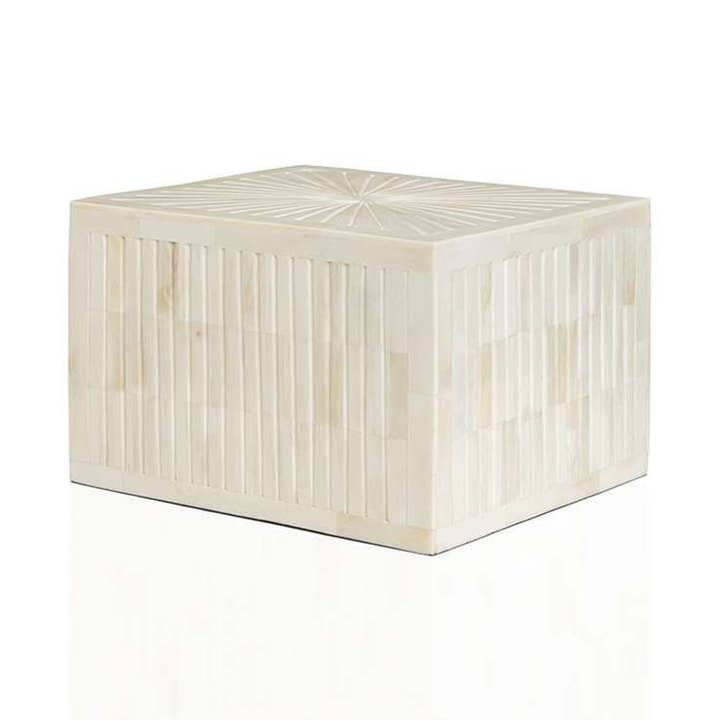 „Sunburst” witte hoorn inlay crematie urn voor wholesale door Modern Memorials