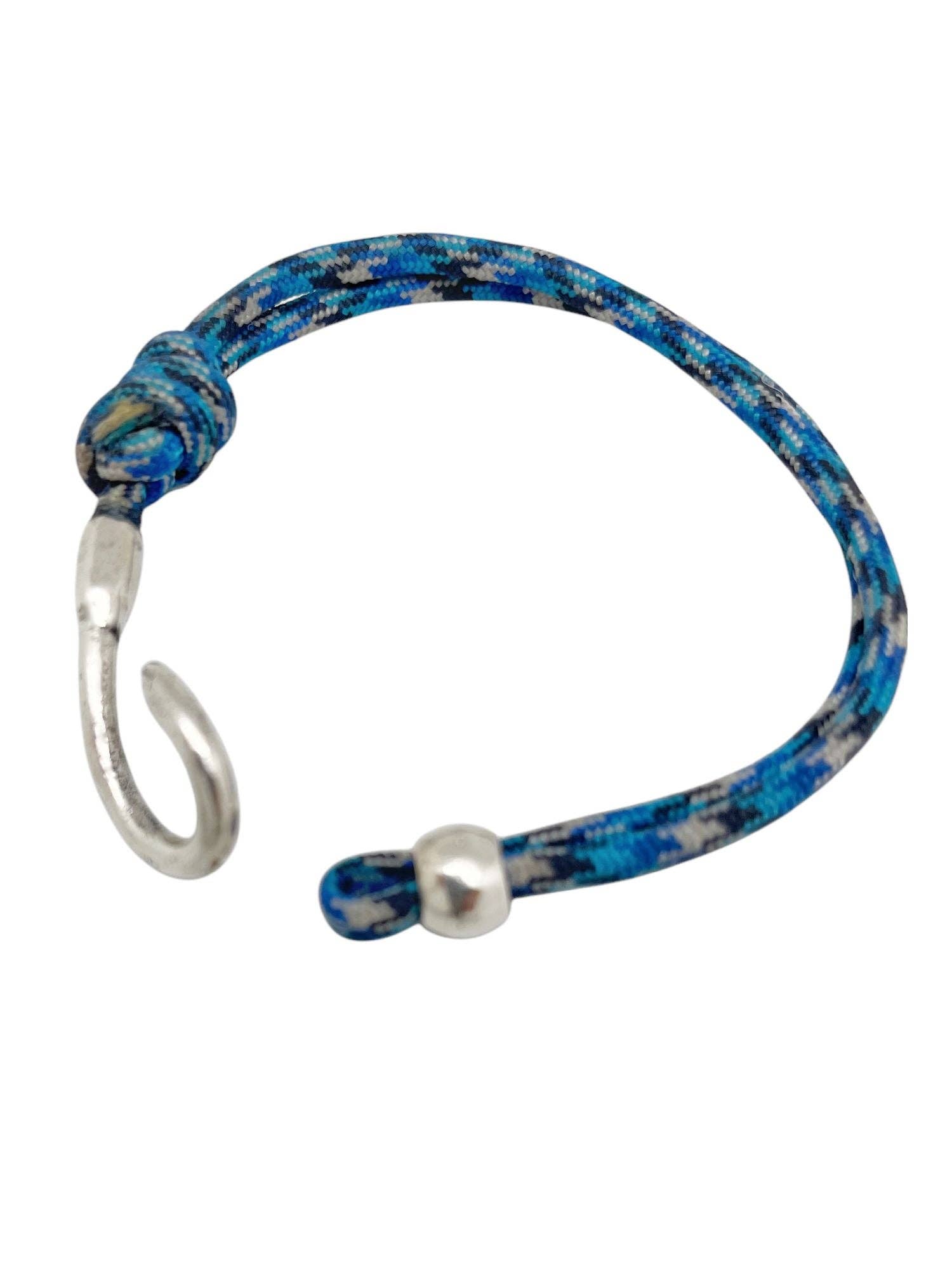 Gloria Mago - Vente Bracelet tissé/tressé - Bracelet en paracorde bleu marbré avec fermoir crochet en argent2