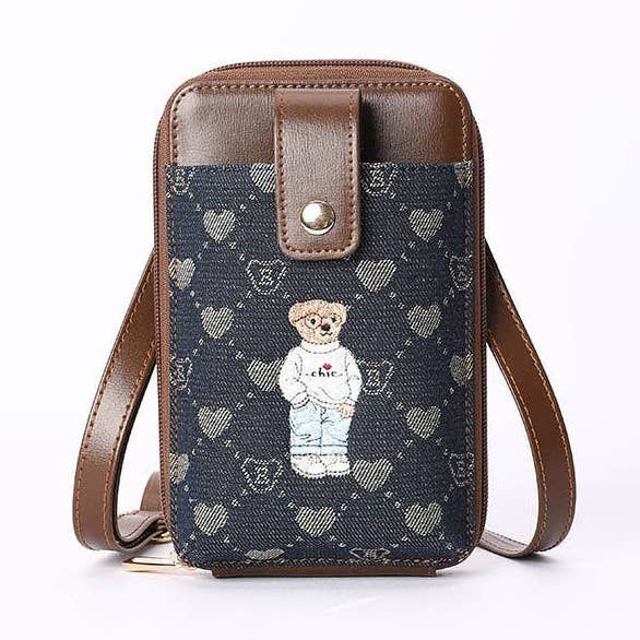 B-Loved Smart Phone Bag on Blue Denim Monogram for wholesale by Signare London