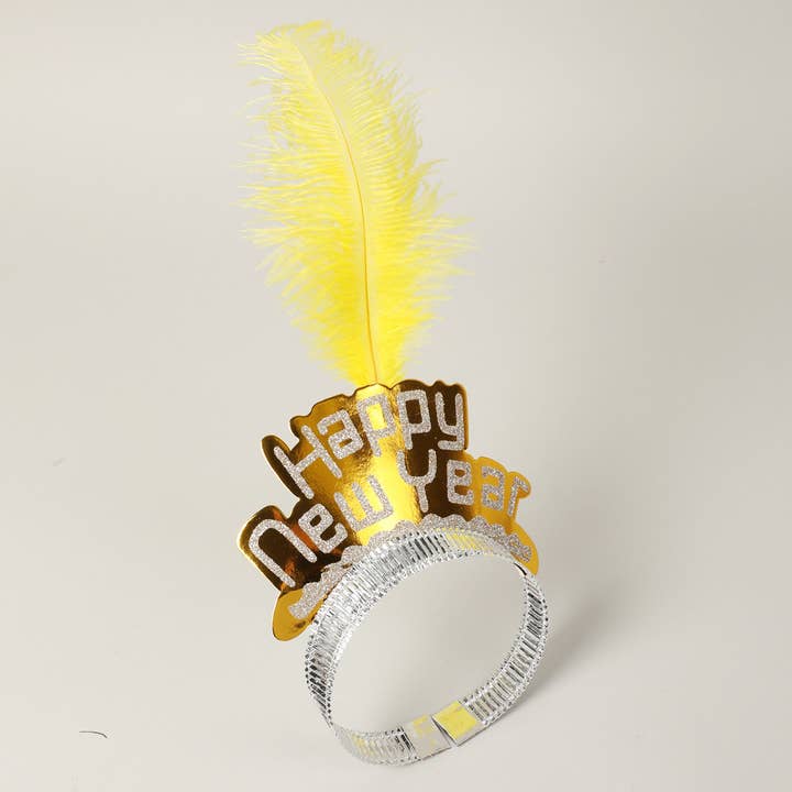 ASSORTED COLORS Happy New Year Feather Party Headband for wholesale on Faire19