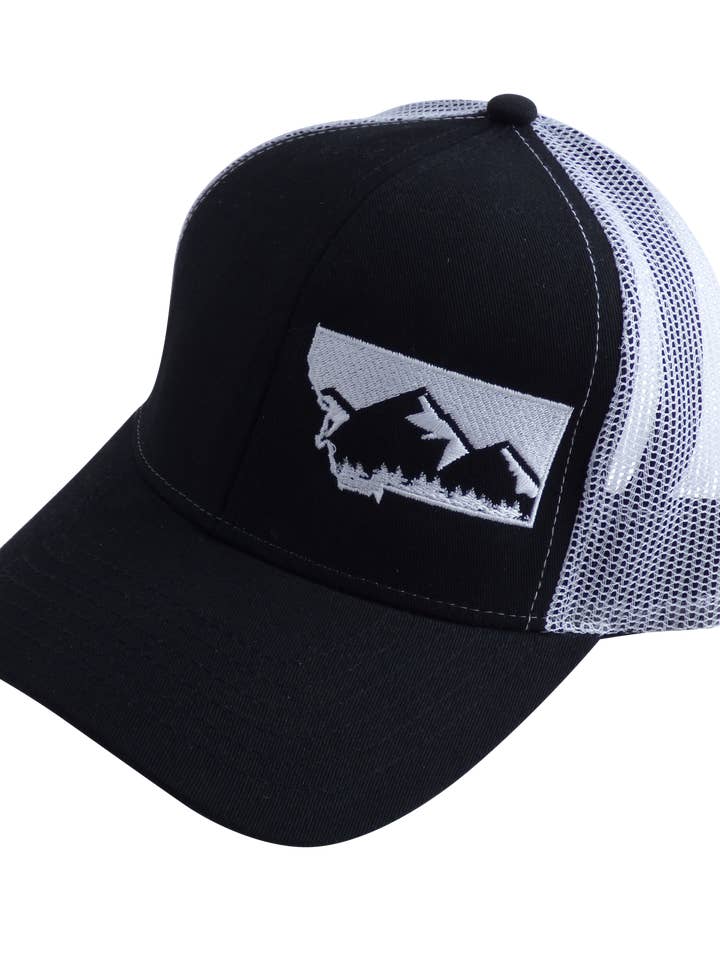 Sort og hvid MT Hat for engroshandel hos Montana Tees