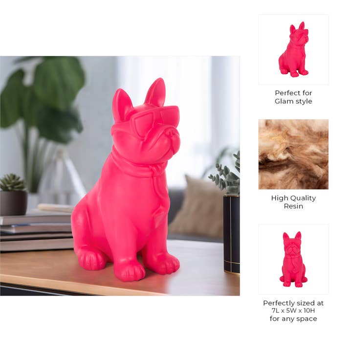Sagebrook Home - Wholesale Decorative Figurine - Polyresin Bulldog with Sunglasses Figurine - Pink, 10 in.2