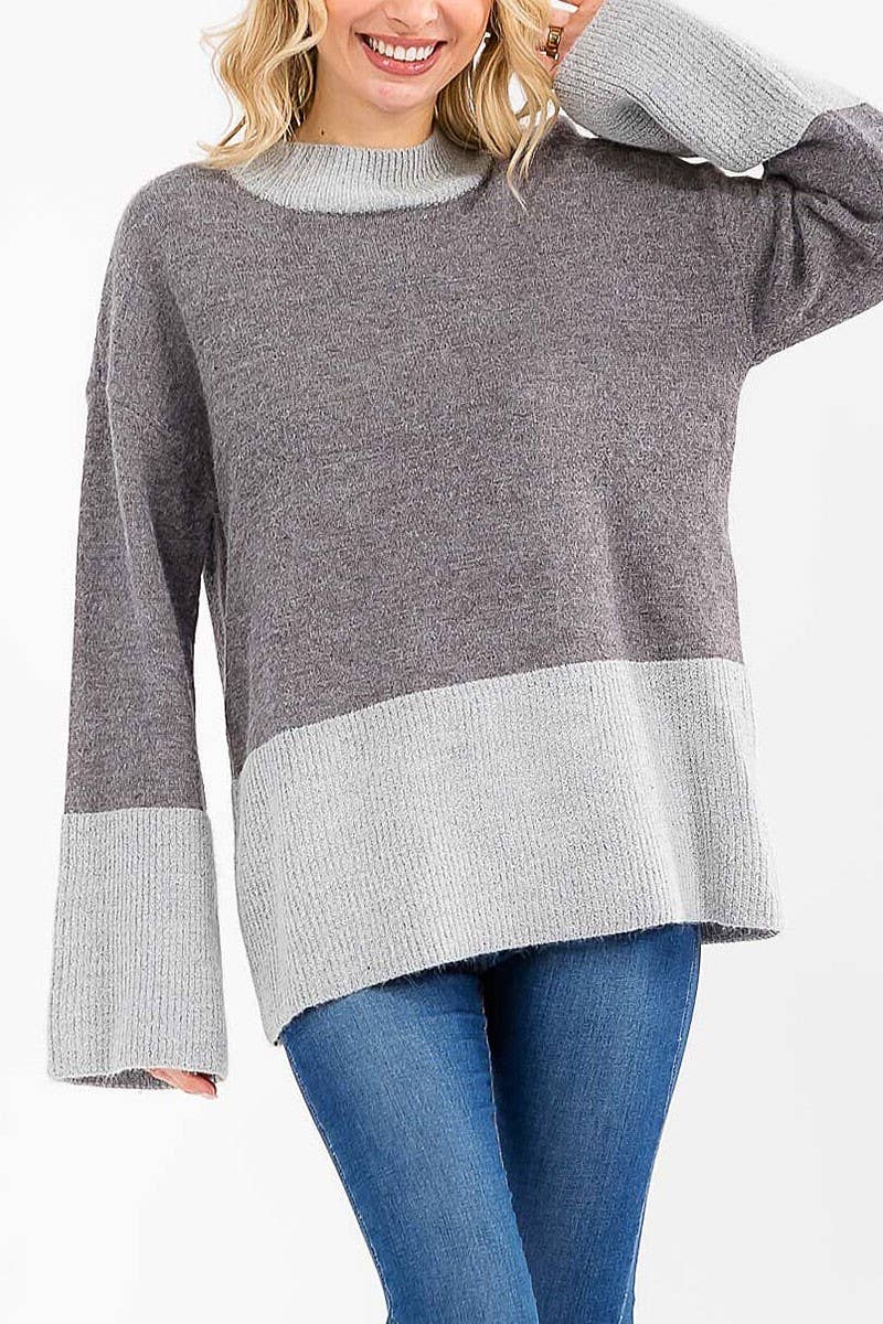 ROUSSEAU - Wholesale Knit Sweater - Women's - LONG SLEEVE COLORBLOCK PULLOVER SWEATER8