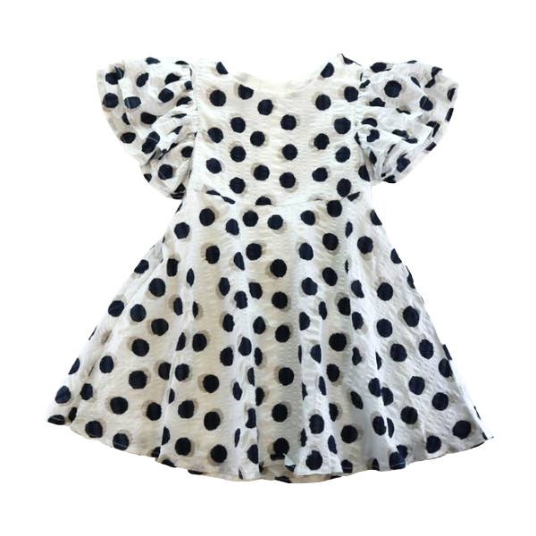 S50 13106 WHITE/NAVY Polka Dots Crinkle Dress for wholesale by Doe a Dear