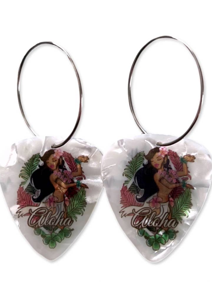 Boucles d'oreilles Aloha Hula avec perle blanche pour fille pour la vente par Groupie Love