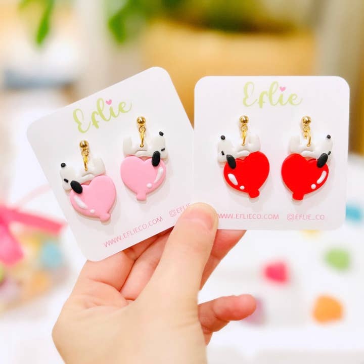 Eflie – Engroshandel Hængeøreringe og creoløreringe – Snoopy på hjerteballon Valentinsdag dinglende øreringe kærlighed