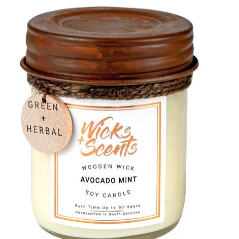 Avocado Mint - Wooden Wick Soy Candle 8 oz por atacado de Wicks + Scents