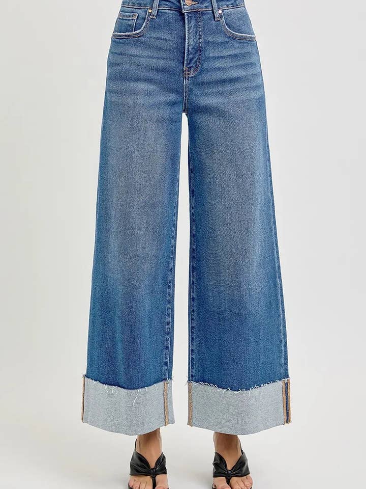 MEDIUM RISEN Full Size Tummy Control High Rise Crop Wide Cuffed Jeans Plus Size for wholesale on Faire0