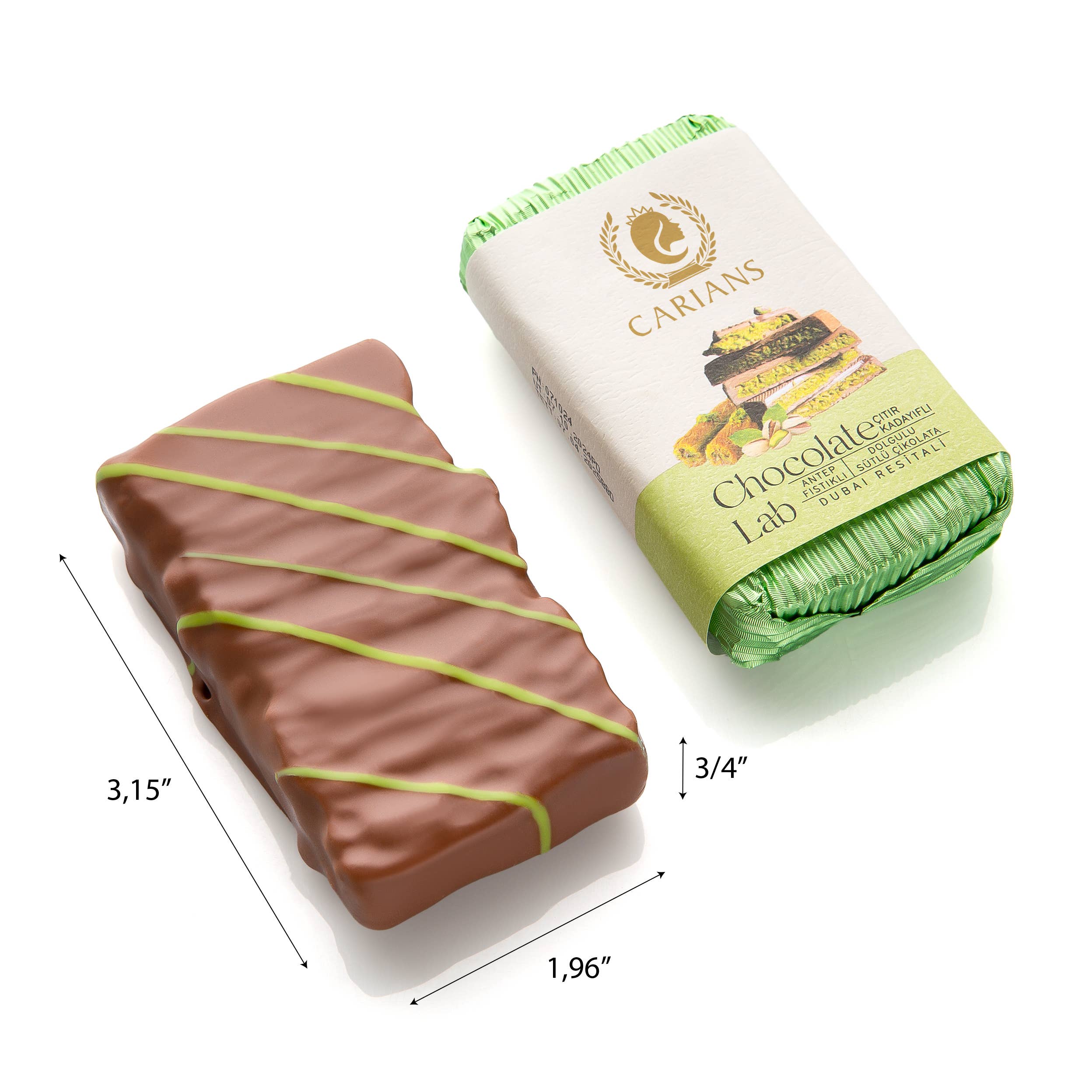 Carian's Bistro Chocolates - Wholesale Chocolate Bar - Famous Dubai Chocolate Bar, Premium Pistachio, 3.17oz (90gr)11
