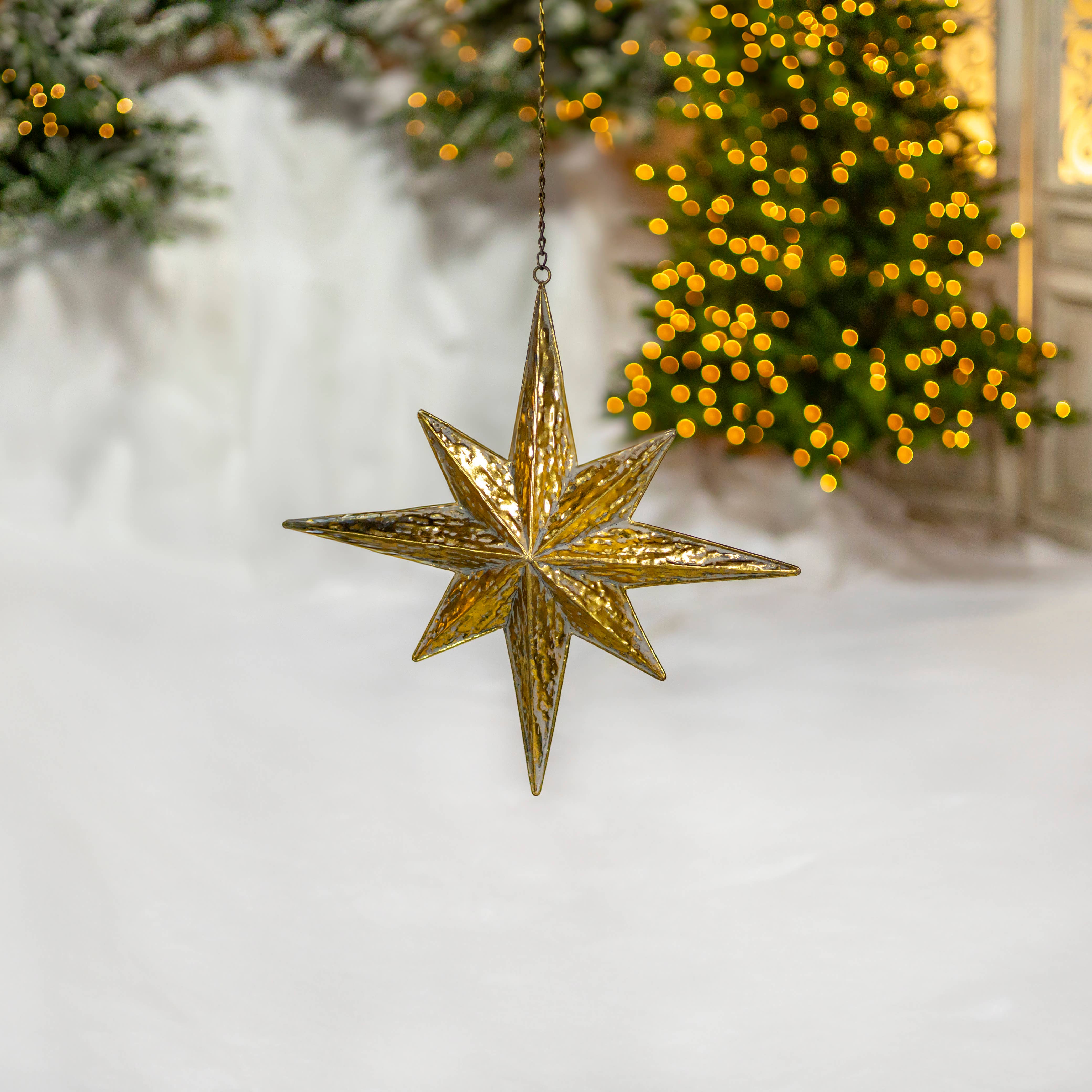 Zaer Ltd. International - Vente Décoration de Noël - Décorations en fer à suspendre « Polaris » en forme d'étoile polaire en or, lot de 66