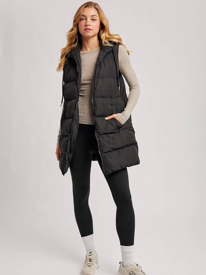 Bluivy - Wholesale Outerwear Vest - Women's - HOODED ZIPPER DOWN LONGLINE PUFFER VEST18
