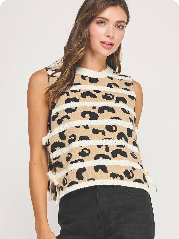 Animal Striped Side Bow Detail Knit Top for wholesale by Strut & Bolt