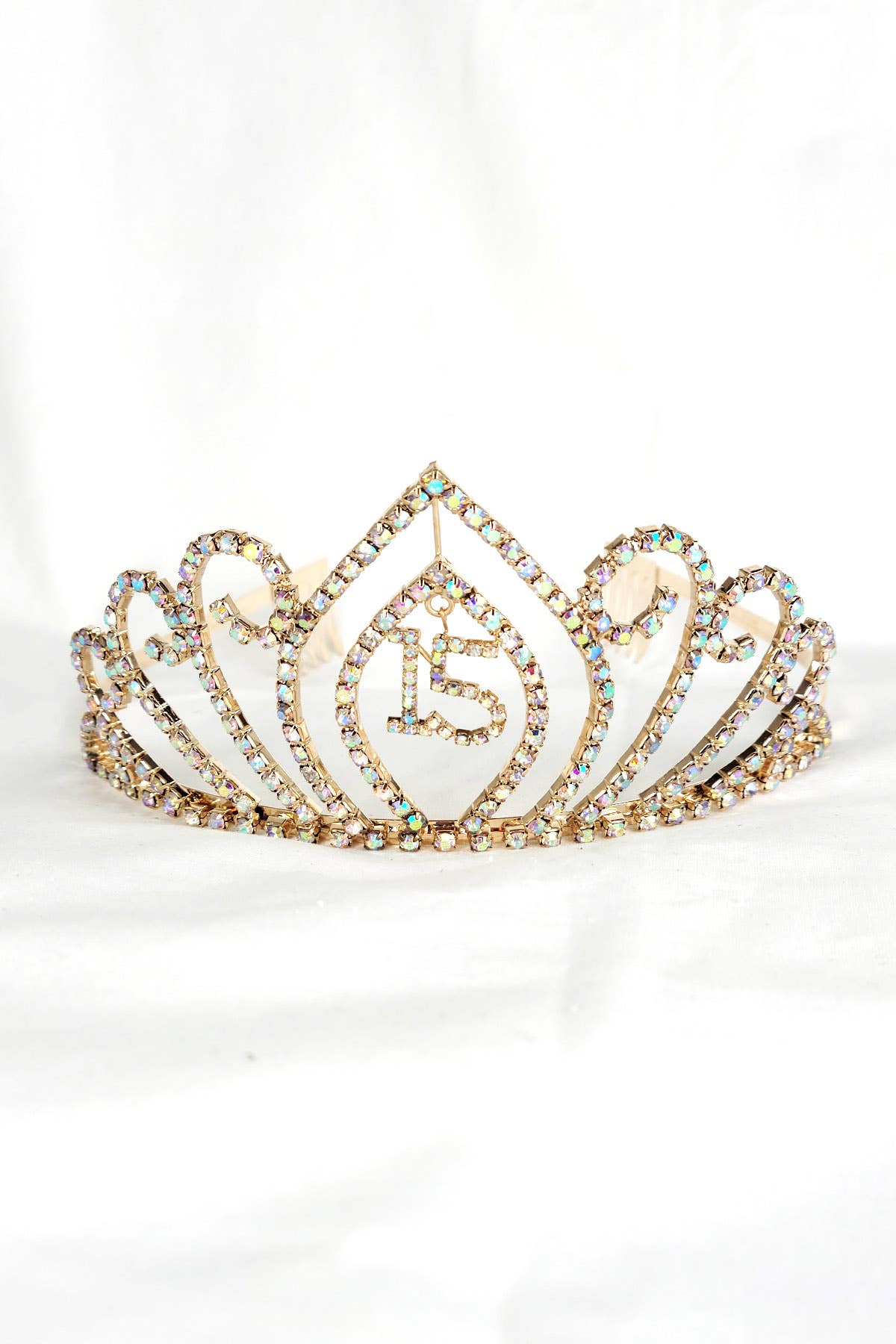 Chicas – Großhandel Tiara – Damen – Quinceanera Tiara mit hängendem 15 Anhänger HT906-4