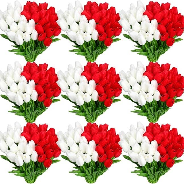 Real Touch Artificial Tulip Flower (Red & White) for wholesale by Crover