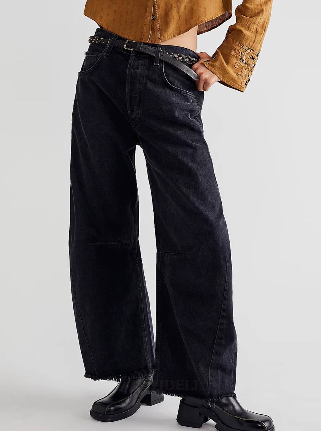 HIDDENBRAND - Wholesale Jeans - Women's - Raw-Edged Panelled Wide-Leg Straight-Leg Jeans9