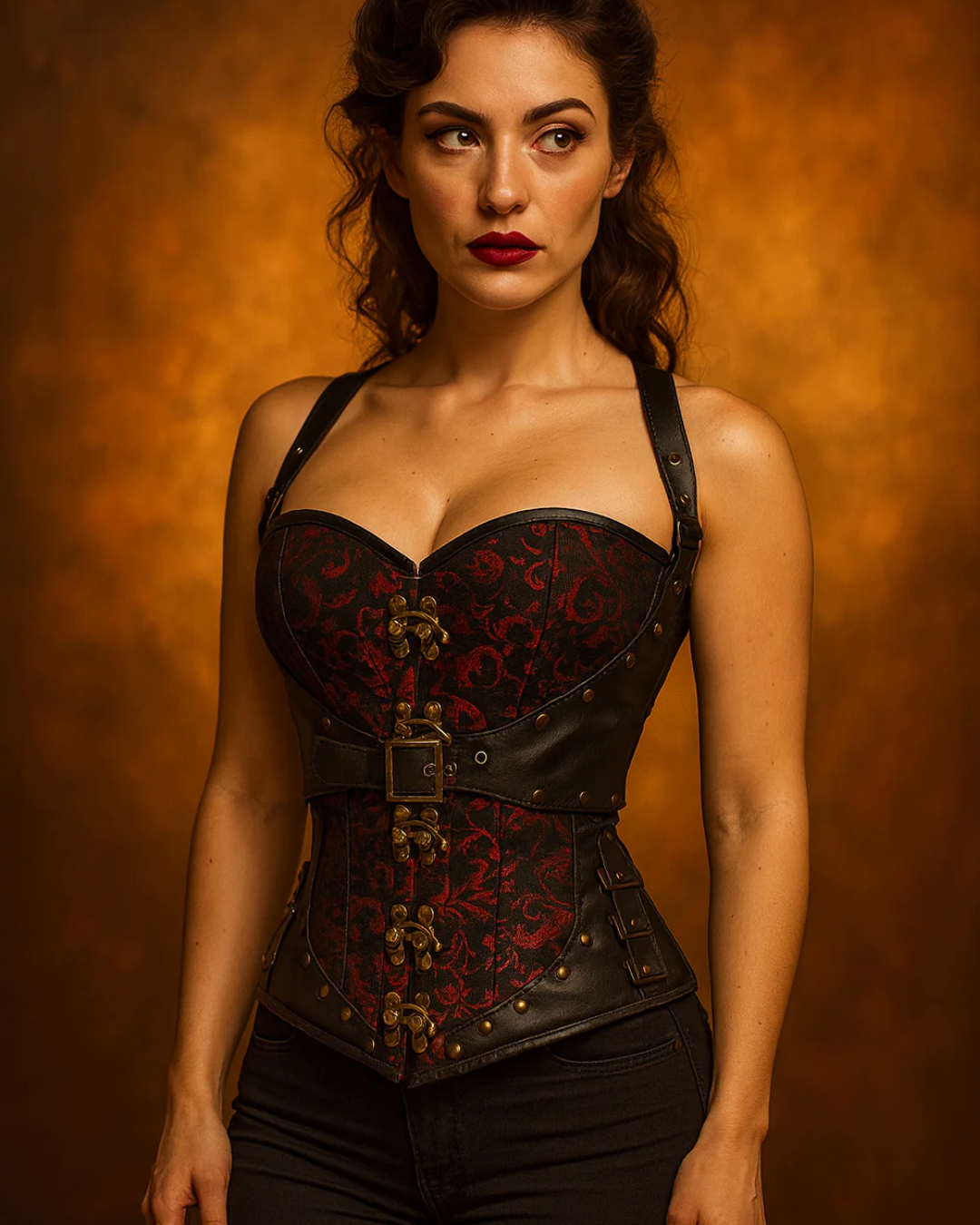 Rød Kvinder Rød Sort Brokade Korset - Overbust Korsetsæt for engroshandel på Faire6