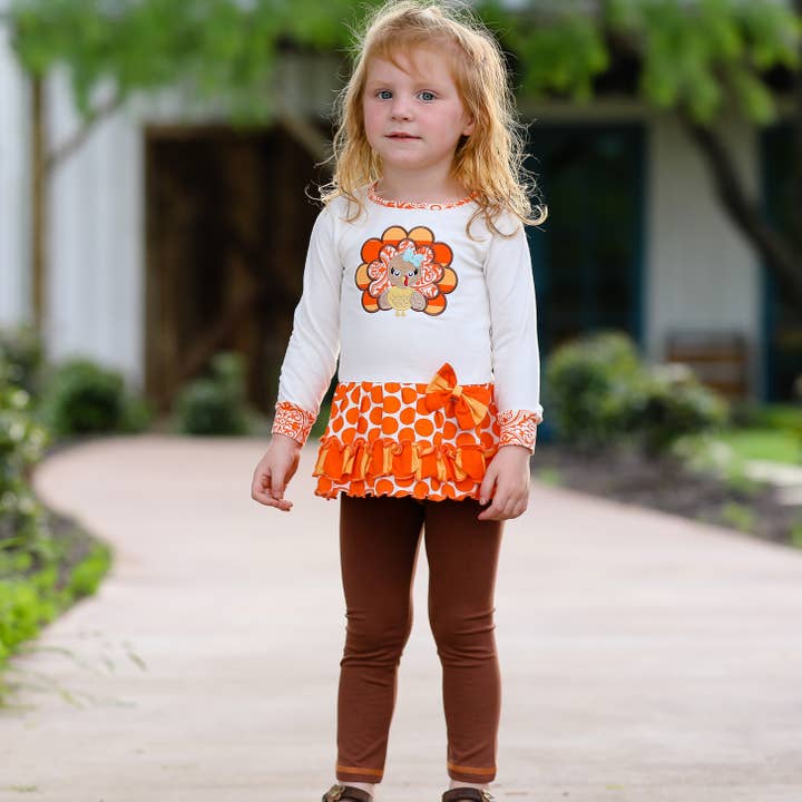 AnnLoren – Conjunto de top e leggings – Criança por atacado – Meninas Laranja Túnicas e Leggings Roupa Túnica & Leggings2