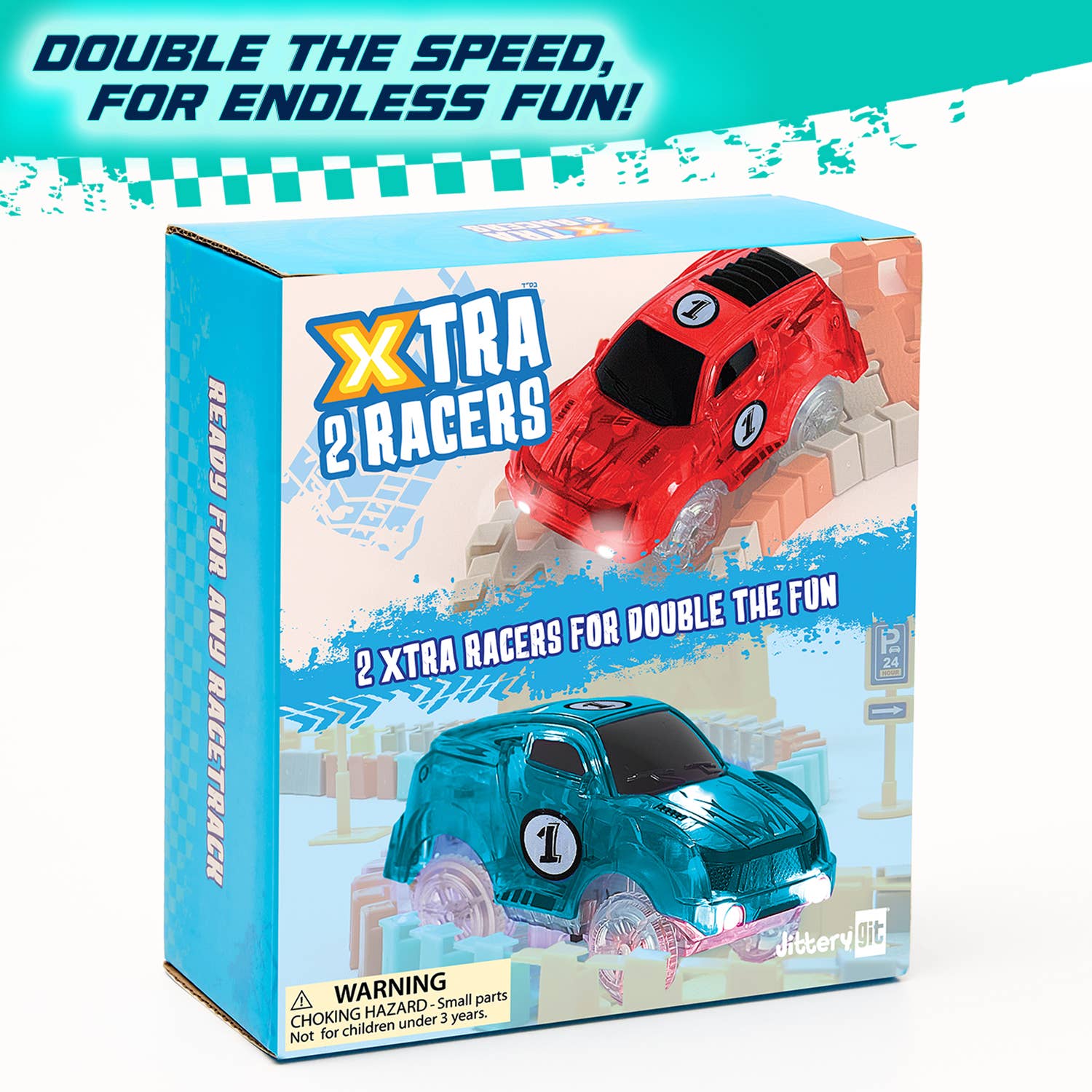 JitteryGit - Vente Voiture/camion miniature – enfant - Ensemble de 2 jouets lumineux sur le thème du Speedway, voitures de course5