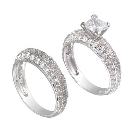 Set de anillos de boda de plata de ley con diseño de princesa para venta al por mayor de Silver Insanity