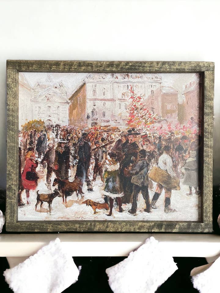 Vintage Oil Painting Christmas in the Square Sign for wholesale by Notes in Knots