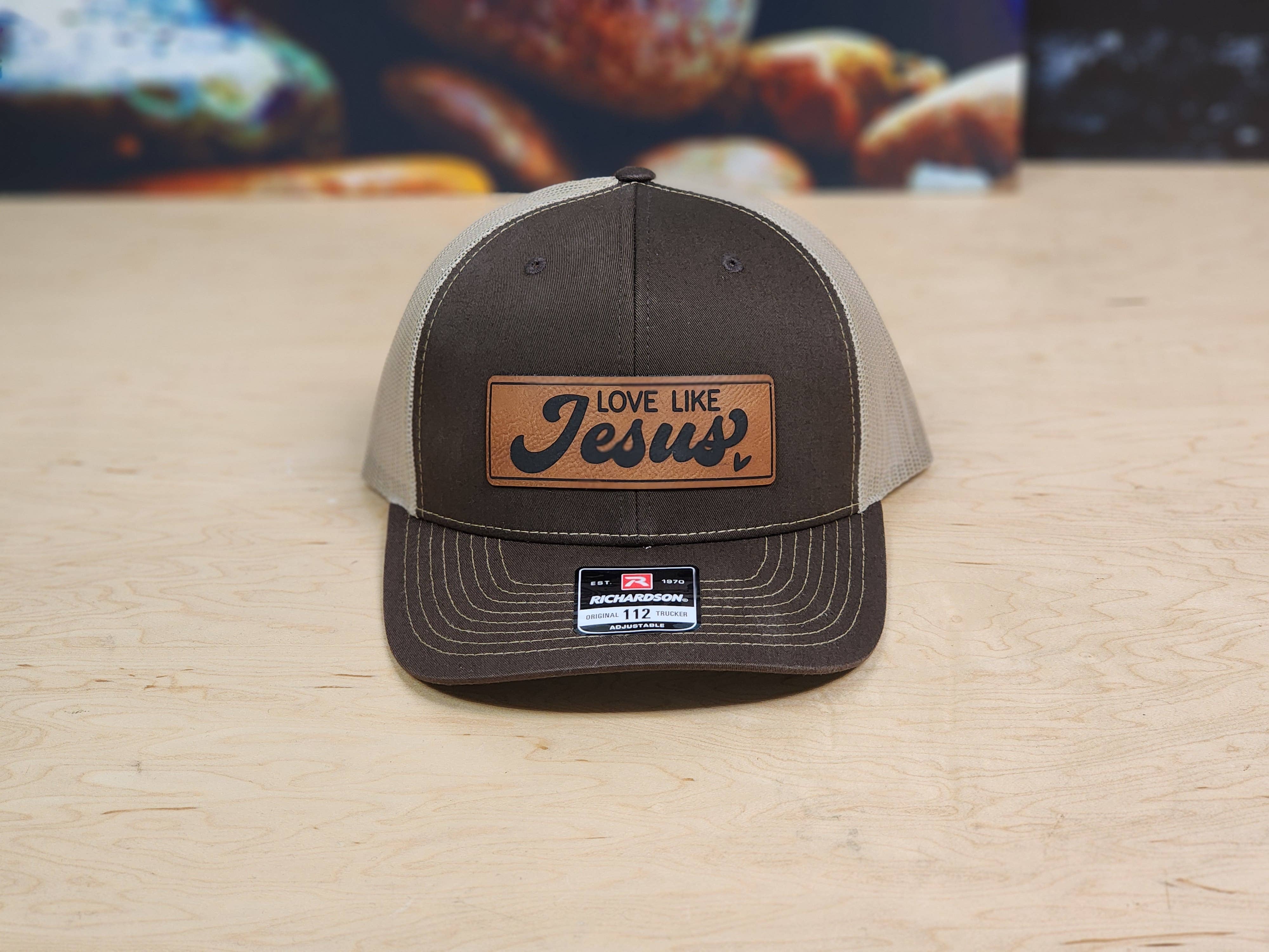 Knot Creatives - Wholesale Trucker Hat - Unisex - Richardson 112 Trucker Cap - Brown Mesh, 'Love Like Jesus'