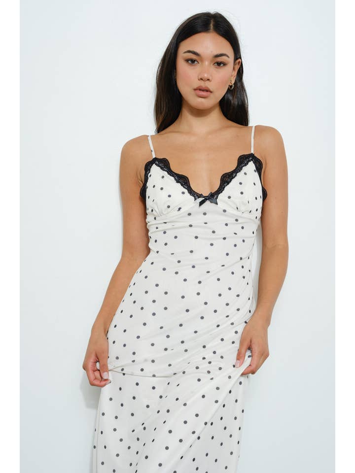 Ivory POLKA DOT MESH MAXI DRESS for wholesale on Faire