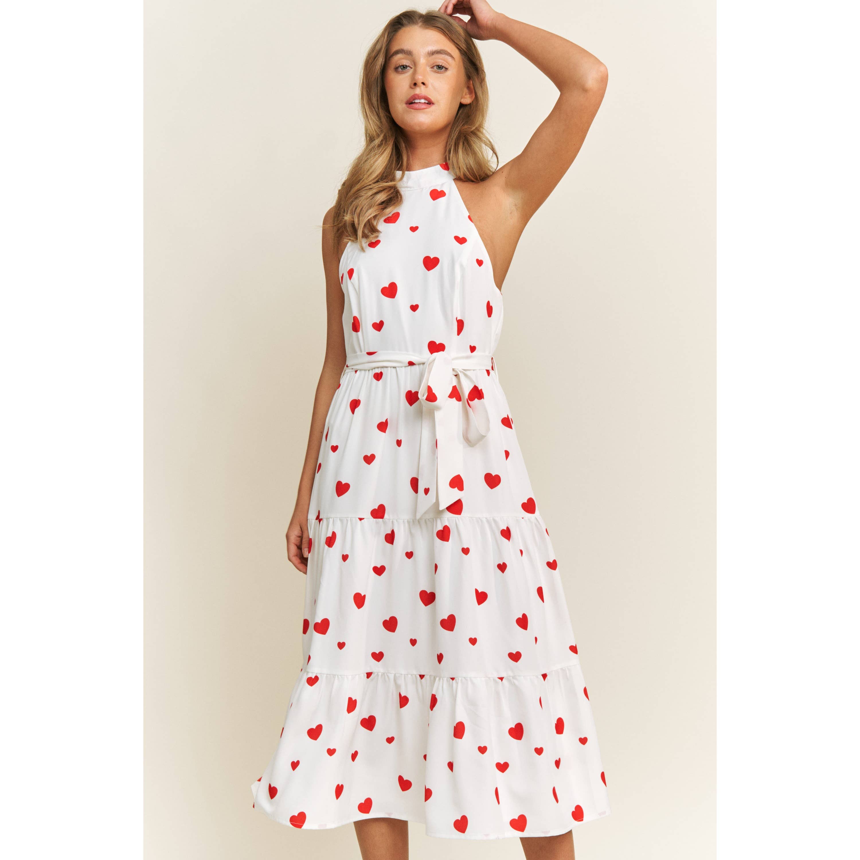Sweet Generis - Vendita all'ingrosso Vestito - Donna - ABITO MIDI CON STAMPA A CUORE DI SAN VALENTINO IN TESSUTO MORBIDO CON SCOLLO ALL'AMERICANA15