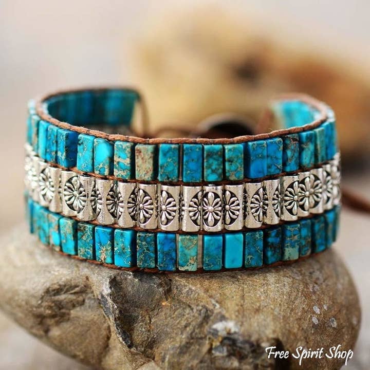 Free Spirit Shop – Großhandel Perlenarmband – Tibetisches Wickelarmband mit blauem Jaspis