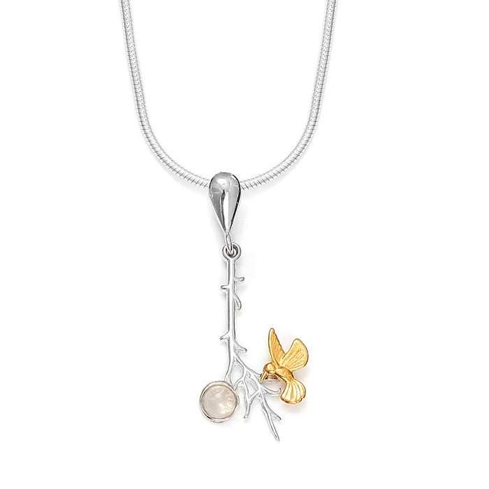 CocoonMe - Wholesale Pendant/Charm Necklace - Pink quartz hummingbird necklace - sterling silver1