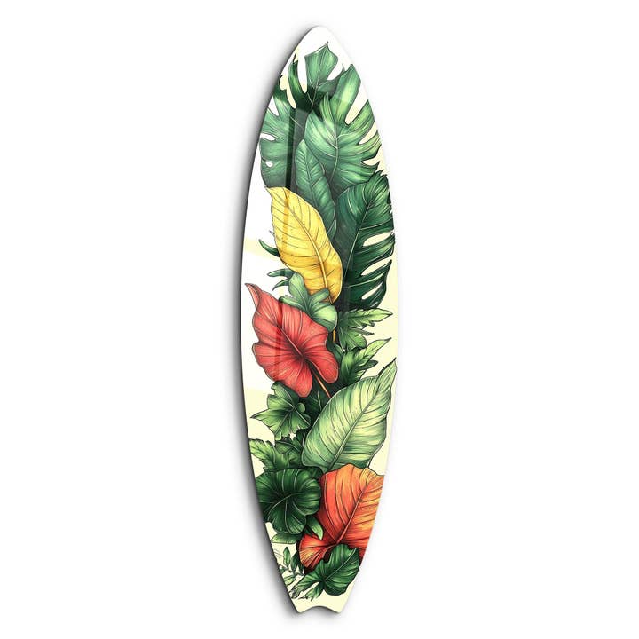 Tropical Bloom 2 | Arte da Parete in Vetro con Tavola da Surf per la vendita all'ingrosso da parte di Artdesigna KG