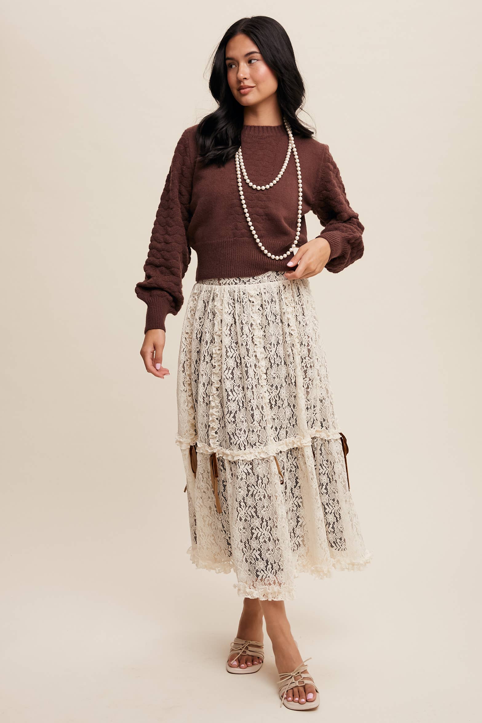 Listicle – wholesale Skirt – Women’s – Lace Midi Skirt with Ribbon Details30