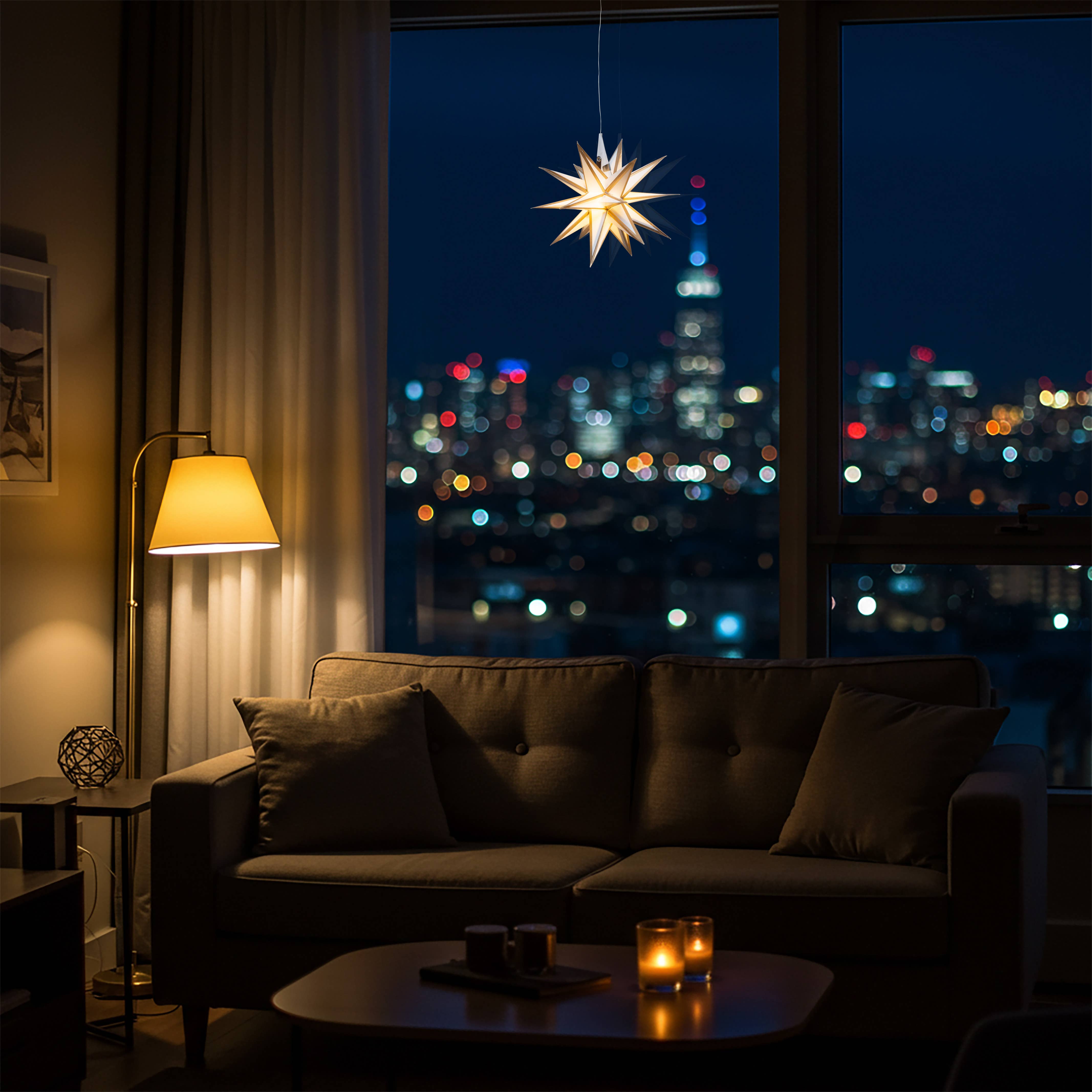 Artschatz LLC – Lampião/candeeiro de papel por atacado – Lanterna de Papel Estrela Morávia Mini ~ 18 cm, Branca/Dourada com Luz1