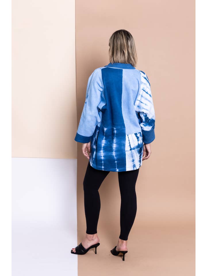 TJ Indigo Clothing Co. - Venta al por mayor Kimono - Mujer - Kimono patchwork de algodón orgánico en índigo de alto contraste