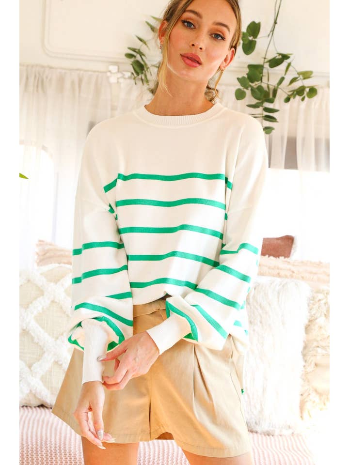 Vine & Love - Venta al por mayor Jersey de punto - Mujer - Jersey de Punto con Cuello Redondo a Rayas VT606082