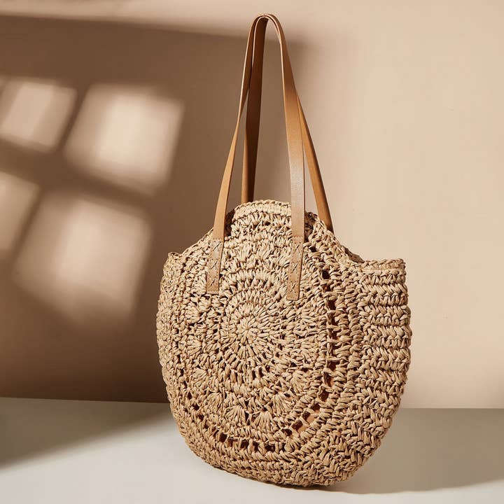 ACCITY - Wholesale Beach Bag - WOMEN HOLLOW FLOWER ROUND STRAW BAG_CWAB1980