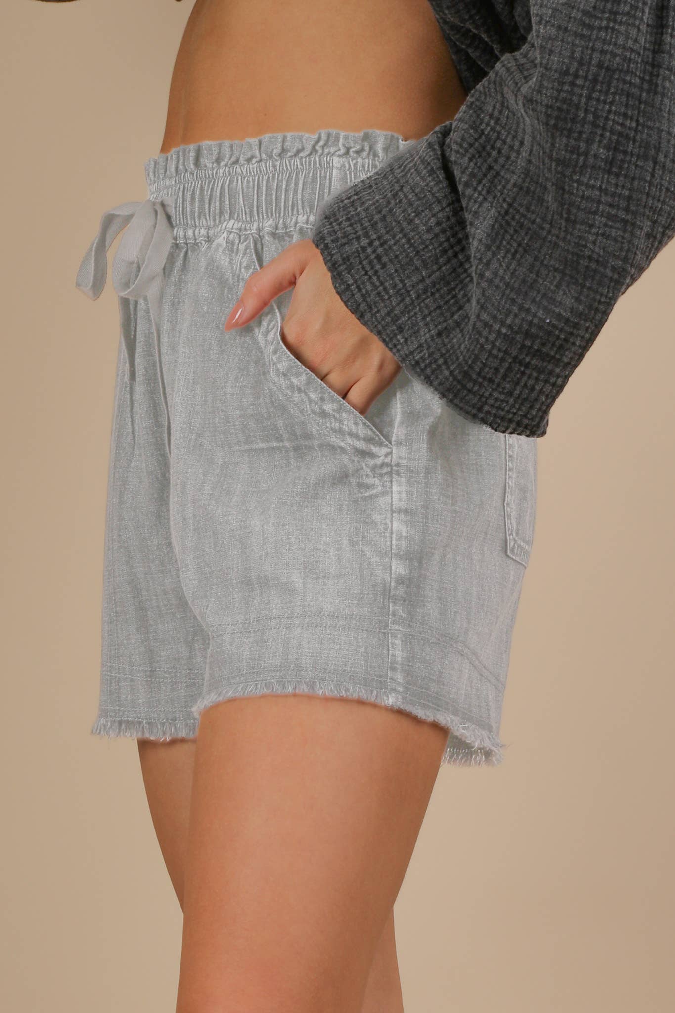 VERY J - Wholesale Shorts - Women's - NP70758-Washed Chambray Denim Casual Shorts15