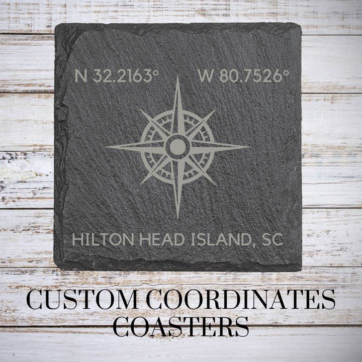 Mermaid of Hilton Head - Wholesale Coasters - Custom Latitude Longitude Slate Coasters, Coordinates