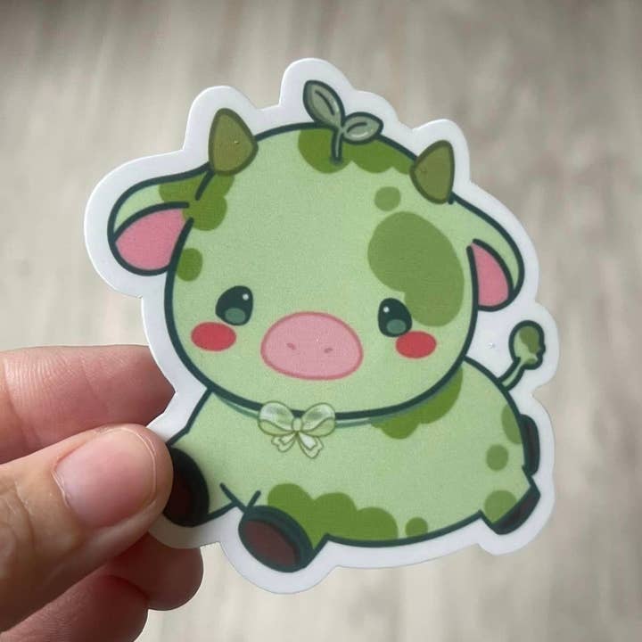Kawaii Pistachio Cow Die Cut Vinyl Sticker for wholesale by Prairie Chicken Sticker Shop & Gifts