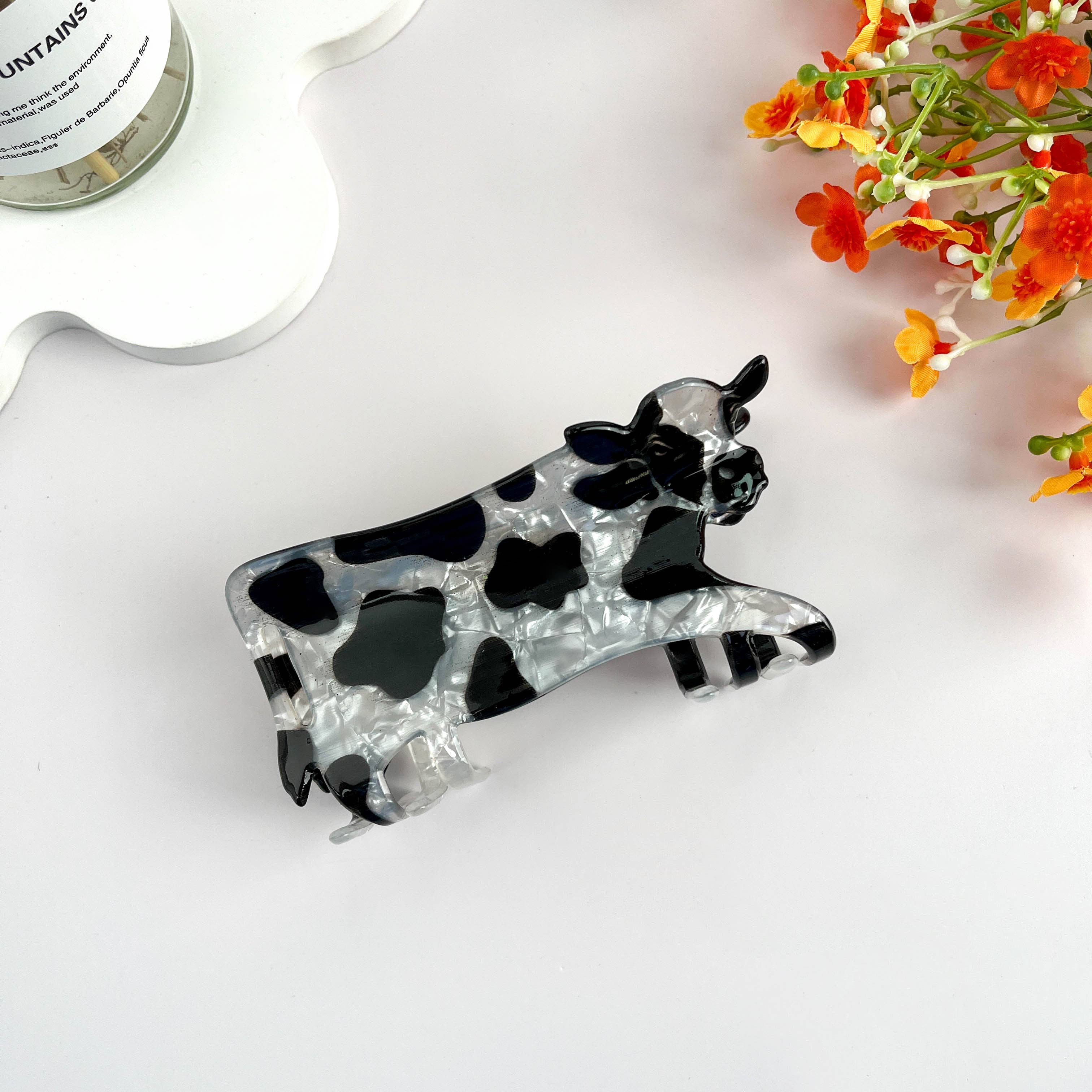 Black and White Cow Animal Hair Claw Clip for wholesale on Faire1