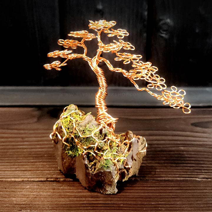 Cascading Bonsai Copper Wire Tree on Stone Rustic Decor for wholesale by Elysian Workshop