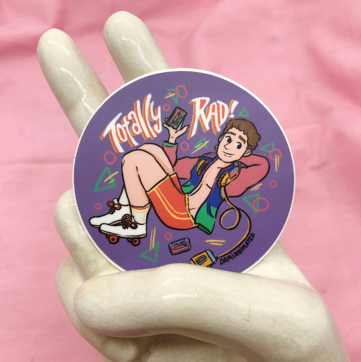 DamiAnimated - Wholesale Sticker - Totally Rad! 80s Skater Himbo 3" Waterproof Vinyl Sticker2