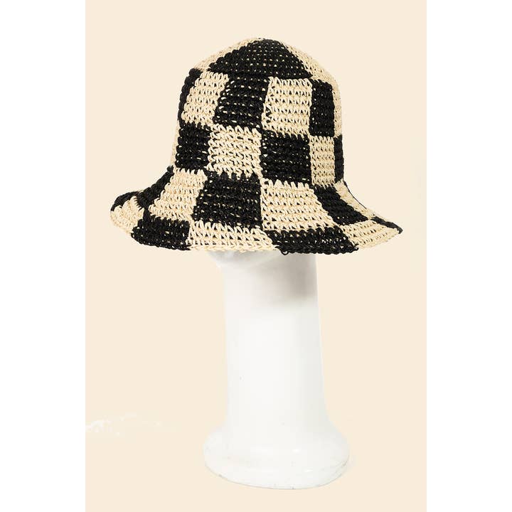Anarchy Street - Wholesale Bucket Hat - Women's - Straw Braided Checkered Bucket Hat7