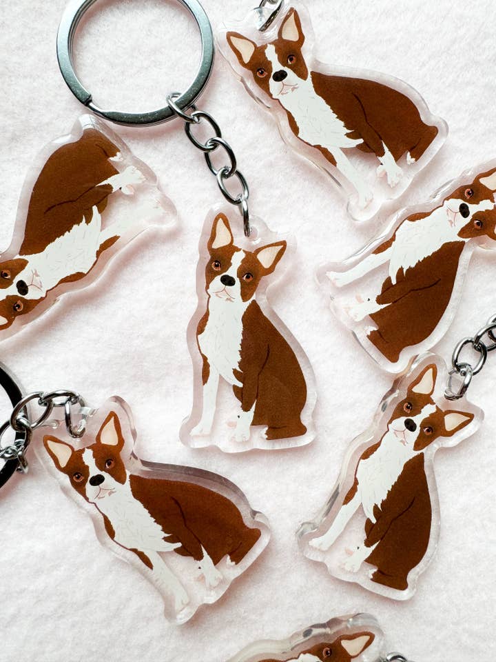 Boston Terrier (brown & white) Keychain for wholesale by Our Cheery Corner