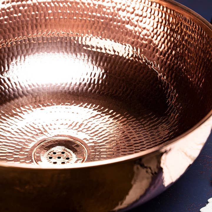 ALFIQ Copper - Wholesale Kitchen Appliance - Luxurious Hammered Copper Kitchen Vessel & Drop-in Sink | Single Bowl Solid Copper Washbasin Vanity Vessel *Drain Cap Included*4
