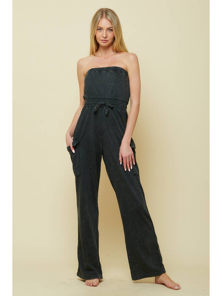 black 7096- WASHED TUBE TOP JUMPSUIT for wholesale on Faire2